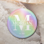 Dessous-de-verre Rond En Papier Nom du monogramme de la famille personnalisée Holo<br><div class="desc">Dessous de verre Holographique Personnalisé Moderne Famille Monogramme Nom.</div>