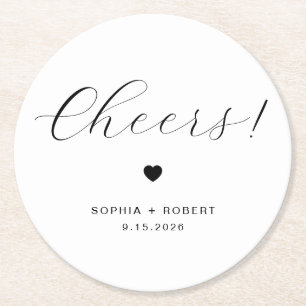 Dessous-de-verre Rond En Papier Nom personnalisé Acclamations de mariage minimalis