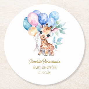 Dessous-de-verre Rond En Papier Nom personnalisé Baby Shower girafe nouveau-né