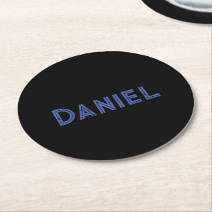 Dessous-de-verre Rond En Papier Nom personnalisé bleu sur le noir