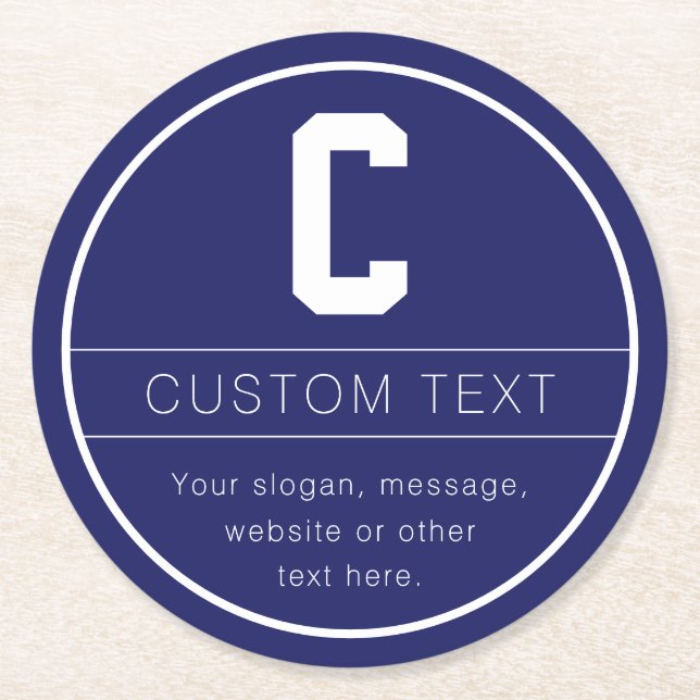 Dessous-de-verre Rond En Papier Nom unique et modèle de monogramme | Bleu marine (Devant)