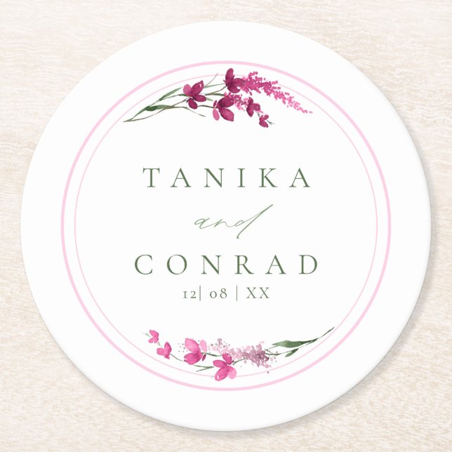 Dessous-de-verre Rond En Papier Noms des aquarelles du Mariage fleur sauvage Fuchs (Devant)