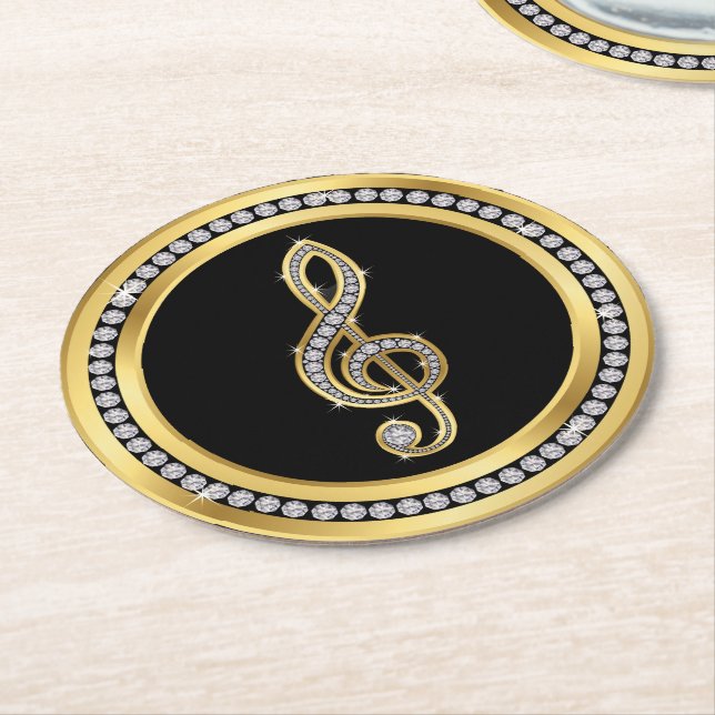 Dessous-de-verre Rond En Papier Note de musique Bling (Incliné)