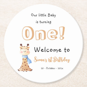Dessous-de-verre Rond En Papier Notre bébé devient un girafon mignon 1er anniversa