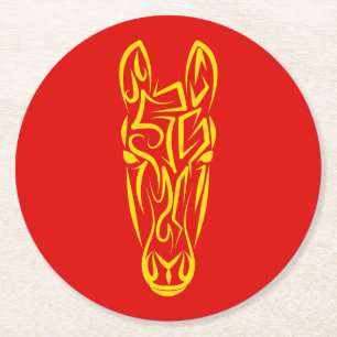 Dessous-de-verre Rond En Papier Nouvel An lunaire chinois du Cheval 2026 4724 Feu