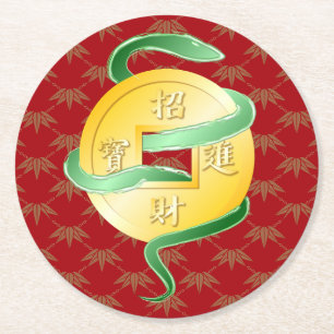 Dessous-de-verre Rond En Papier Nouvel An lunaire chinois du serpent 2025 richesse