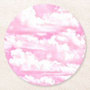 Dessous-de-verre Rond En Papier Nuages roses festifs
