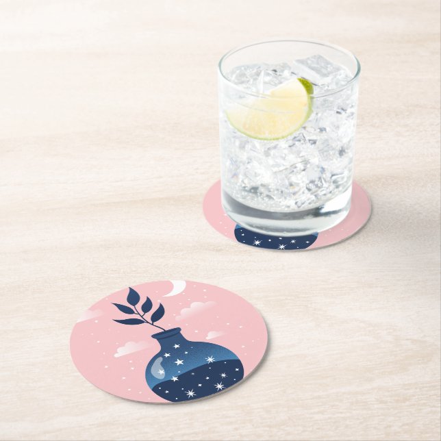 Dessous-de-verre Rond En Papier Nuit étoilée céleste (En situation)