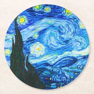 Dessous-de-verre Rond En Papier Nuit étoilée de Van Gogh