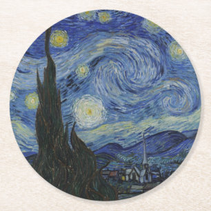 Dessous-de-verre Rond En Papier Nuit étoilée, peinture à l'huile, Vincent Van Gogh