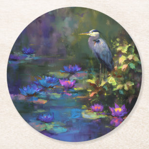 Dessous-de-verre Rond En Papier Nymphéa d'étang enchanté aquarelle nature