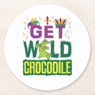 Dessous-de-verre Rond En Papier Obtenez le crocodile sauvage Mardi Gras Alligator