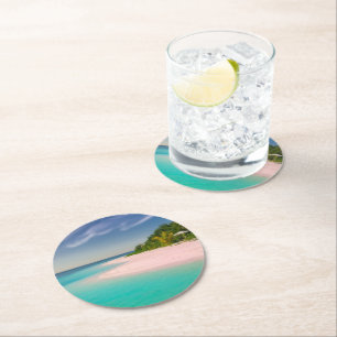 Dessous-de-verre Rond En Papier Océan aigue-marine Plage tropicale Scénique