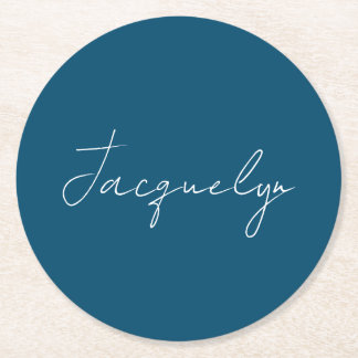 Dessous-de-verre Rond En Papier Ocean Blue Plain élégant moderne minimaliste Nom
