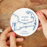 Dessous-de-verre Rond En Papier Ocean Edge Brewster MA Cape Cod Mariage<br><div class="desc">Bravo pour les grands moments sur Cape Cod à votre fête mariage côtière à Brewster avec ces dessous de verre de papier carte marine bleu Cape Cod. Des dessous de verre en papier customisés parfaits pour votre gâteau Cape Cod, la fête d'engagement, la fête de bienvenue Mariage, l'heure du cocktail...</div>