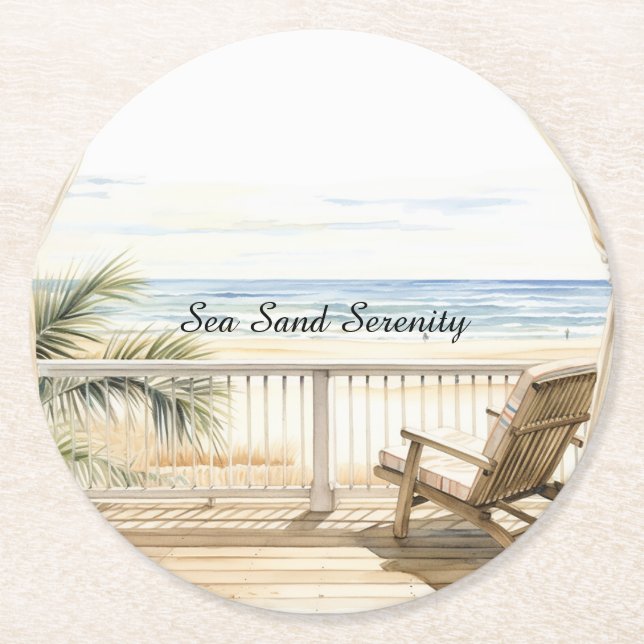 Dessous-de-verre Rond En Papier Ocean View Beach Serenity (Devant)