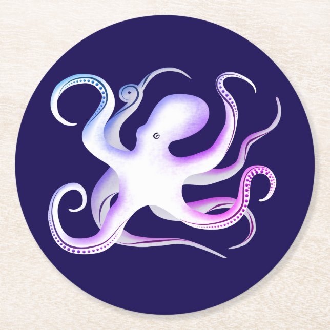 Dessous-de-verre Rond En Papier Octopus blanc (Devant)