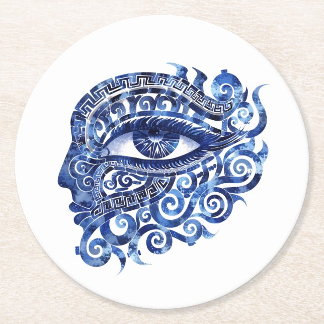 Dessous-de-verre Rond En Papier Oeil mal grec Abstrait avec clé grecque (Devant)