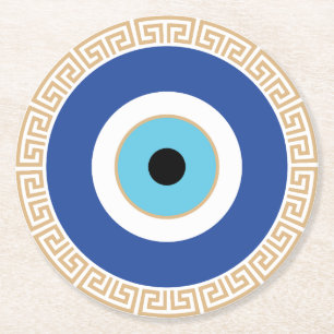 Dessous-de-verre Rond En Papier Oeil mal grec dans la clé grecque