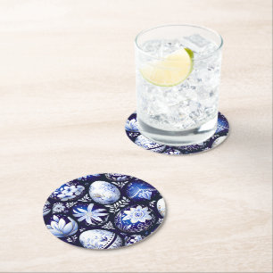 Dessous-de-verre Rond En Papier Œuf de Pâques Floral de Printemps Bleu Scandinave