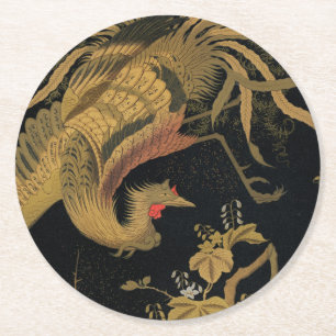 Dessous-de-verre Rond En Papier Oiseau de coq d'or Classique japonais Antique