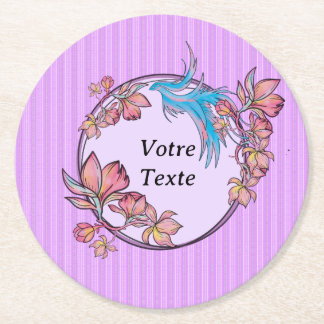 Dessous-de-verre Rond En Papier oiseau violet couronne de fleur