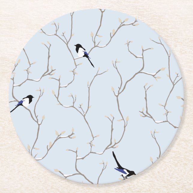 Dessous-de-verre Rond En Papier Oiseaux d'hiver (Devant)