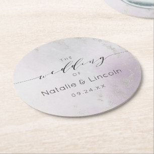 Dessous-de-verre Rond En Papier Ombre Lavande Purple Argent Huile Frosted Monogram