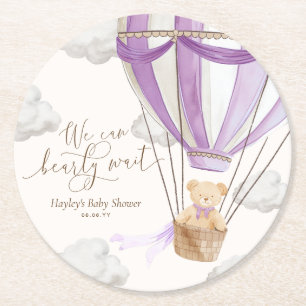 Dessous-de-verre Rond En Papier On Peut Attendre Le Baby shower Lilac Teddy Bear