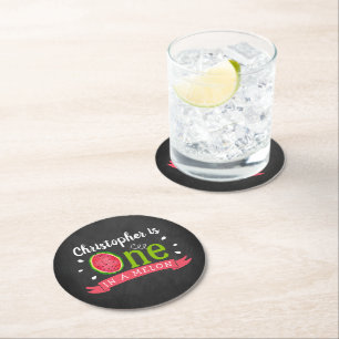 Dessous-de-verre Rond En Papier One In A Melon Chalkboard 1er anniversaire