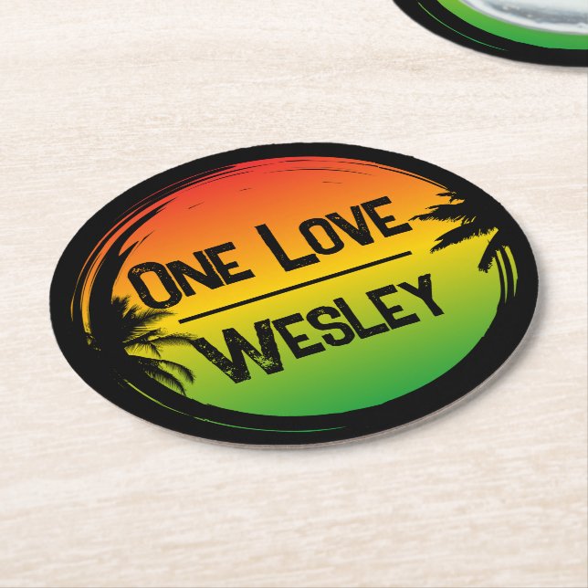 Dessous-de-verre Rond En Papier One Love Jamaican Rasta Tropical Palms (Incliné)