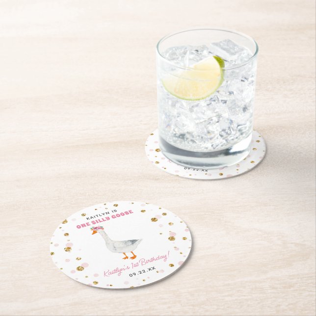 Dessous-de-verre Rond En Papier One Silly Goose Girls 1st Birthday Party (En situation)