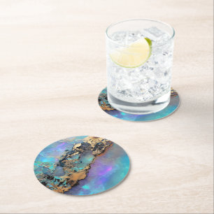 Dessous-de-verre Rond En Papier Opal Gold Gem Motif