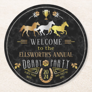 Dessous-de-verre Rond En Papier Or de noir d'art déco de partie de jour de Derby