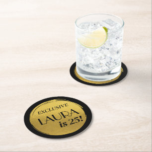 Dessous-de-verre Rond En Papier Or noir moderne d'anniversaire