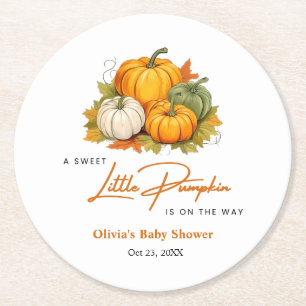 Dessous-de-verre Rond En Papier Orange Automne Un Petit Baby shower Citrouille