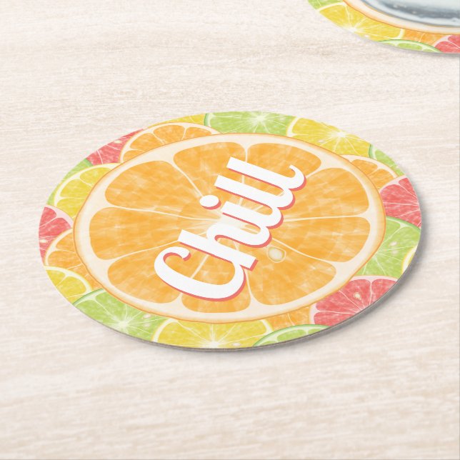 Dessous-de-verre Rond En Papier Orange Citrus Slices Chaleur (Incliné)