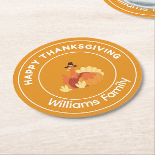 Dessous-de-verre Rond En Papier orange de dinde bon thanksgiving