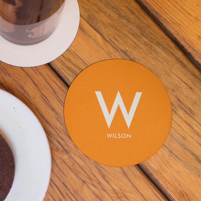 Dessous-de-verre Rond En Papier Orange Monogram Personal Party (Créateur téléchargé)