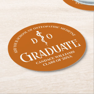 Dessous-de-verre Rond En Papier Orange Ostéopathic Médicale School Graduation Part