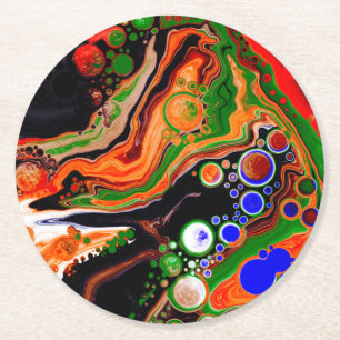 Dessous-de-verre Rond En Papier Orange personnalisé, Bleu, Vert, Noir Fluide Art