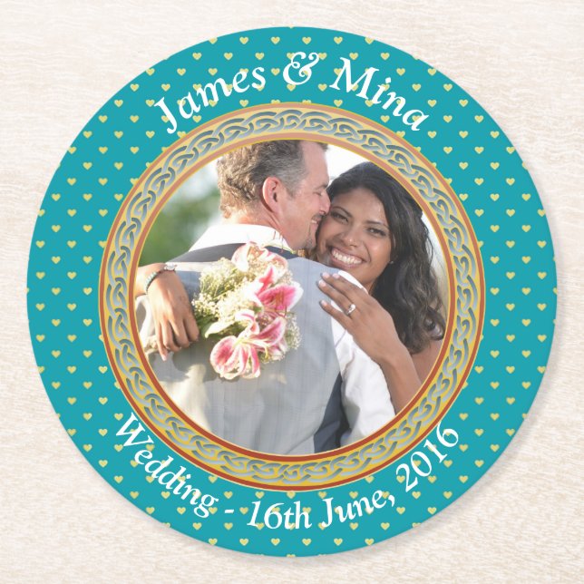 Dessous-de-verre Rond En Papier Ornat bleu et or (Devant)