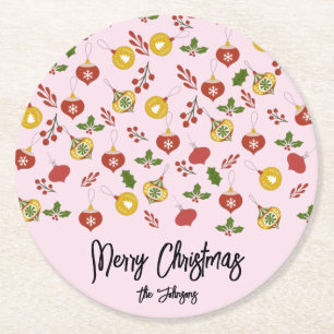 Dessous-de-verre Rond En Papier Ornements de Noël Festive Verdure rose