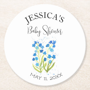 Dessous-de-verre Rond En Papier Oubliez-moi pas Fleurs bleues Baby shower fille