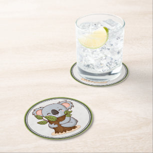 Dessous-de-verre Rond En Papier Ours de koala accroché à l'arbre