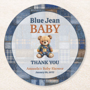 Dessous-de-verre Rond En Papier Ours en denim western patchwork pour Baby Shower