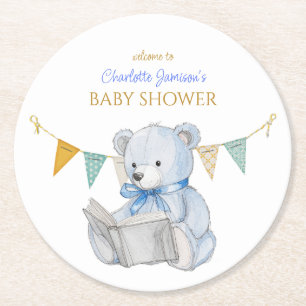 Dessous-de-verre Rond En Papier Ours personnalisé lecture d'un Baby shower de livr