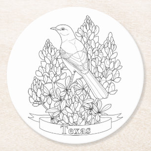 Dessous-de-verre Rond En Papier Page de coloration des oiseaux et des fleurs du Te