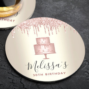 Dessous-de-verre Rond En Papier Paillettes de gâteau rose qui coulent élégante fil
