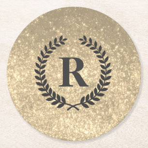 Dessous-de-verre Rond En Papier Paillettes dorées avec monogramme
